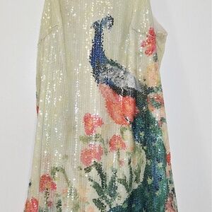 Anthropologie sequin Peacock dress. Royal plumage dreas